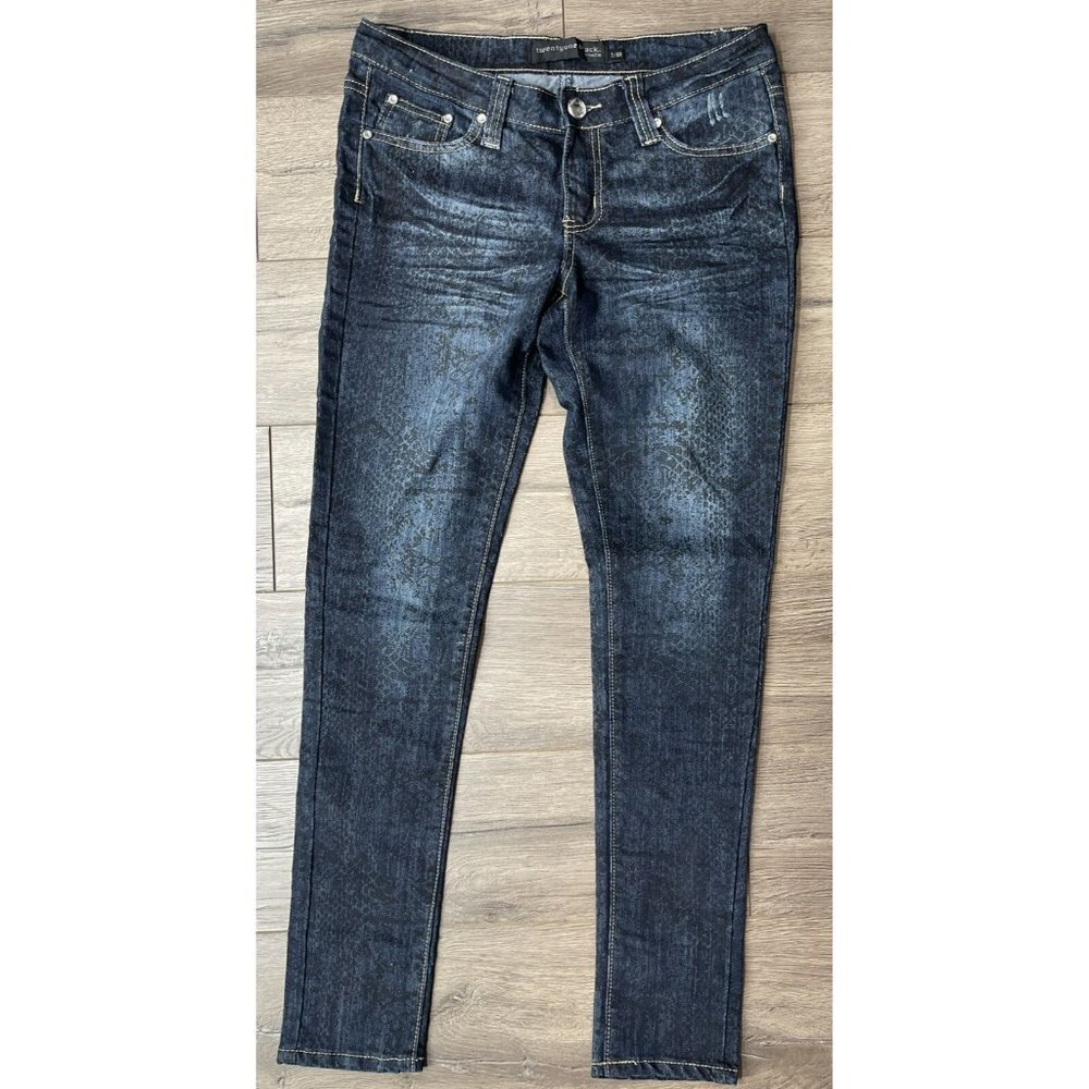 Rue 21 Black Womens Denim Jeans 7/8R Skinny Snake Skin Pattern Stretch Bling Y2K